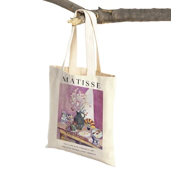 Vintage Matisse váza Absztrakt tájkép Bevásárlótáska mindkét oldalon Tote kézitáska alkalmi geometrikus női bevásárló válltáskák