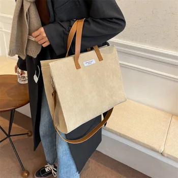 Vintage nagy kapacitású kordbársony táska nőknek 2023 őszi tél Új vásárlói bevásárlótáska női alkalmi válltáska