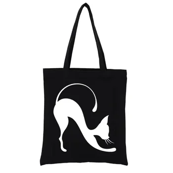 Vászon bevásárlótáska Feszített macska női táska 2023 divat táska kézitáskák Szőtt táskák Vicces alkalmi táskák Vásárló Eco kézitáska