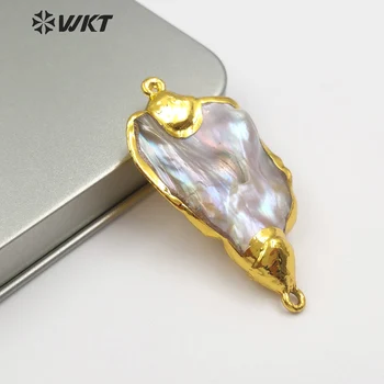 WT-JP079 szabálytalan alakú édesvízi gyöngy dupla karikában arany sapkás medál természetes vad parti ékszerek medál nyaklánchoz