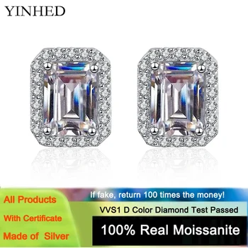 YINHED Luxury Emerald Cut 2CT 4CT téglalap Moissanite csapos fülbevaló nőknek Real Sterling ezüst S925 finom esküvői ékszerek