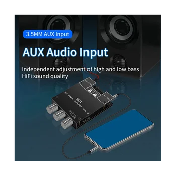 ZK-502T Audio Bluetooth 5.0 Audio Receiver erősítő kártya 50Wx2 vezeték nélküli tápellátás Digitális AUX erősítő modul és magas
