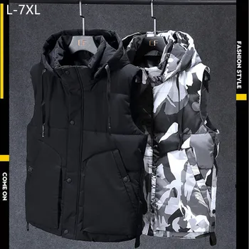 Álcázó ujjatlan mellény fiúk kapucnis téli meleg kabát plusz nagy méretű 7XL 6XL vastag férfi széldzseki kapucnis vastag mellény