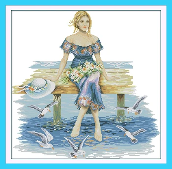 Örömvasárnap előre nyomtatott keresztszemes készlet Egyszerű minta Aida bélyegzett szövethímzés szett szépség a tengerparton(1)