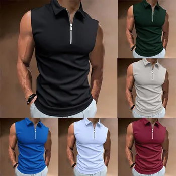Új 2023-as nyári férfi póló tömör ujjatlan hajtóka alkalmi felső férfi viselet