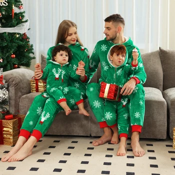 Új karácsonyi családi passzoló karácsonyi pizsama kapucnis pulóver nők férfi gyerek pizsama cipzár családi családi karácsonyi flanel pizsama szett