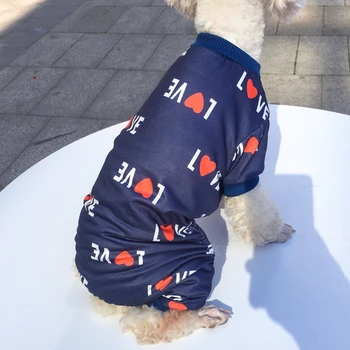 Új kisállat kutya pizsama kis kutyáknak Love Print kutya jumpsuit schnauzer Chihuahua ruhák tavaszi nyári Yorkie kiskutya hálóing