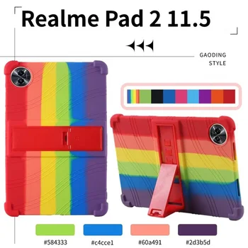 Ütésálló tablettok Realme Pad 2-höz 2023 11,5 hüvelykes Ajustable állvány 4 megvastagodott sarkú védőhéj Gyerek szilikon tok
